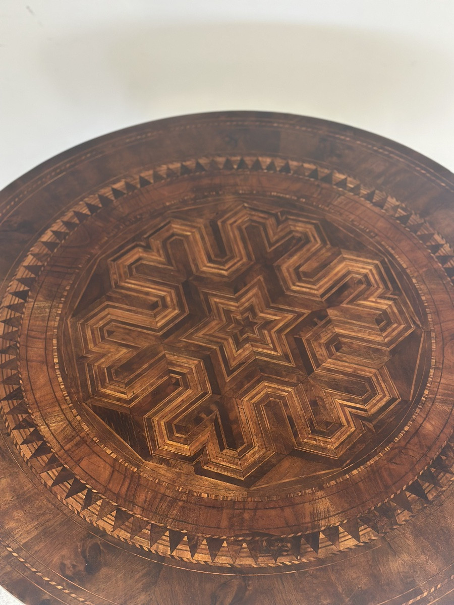 Table basse ronde marquetée Rolino, seconde moitié du XIX-photo-2