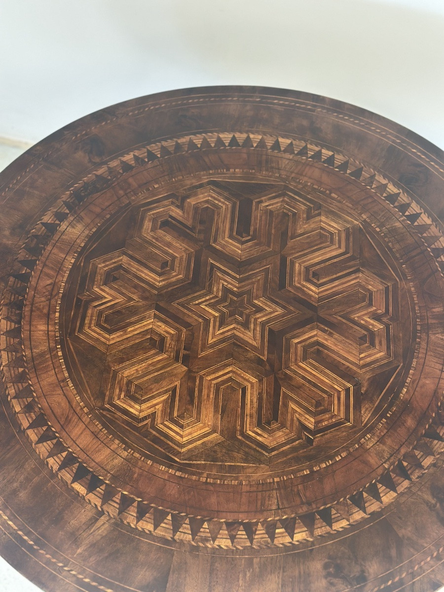 Table basse ronde marquetée Rolino, seconde moitié du XIX-photo-3