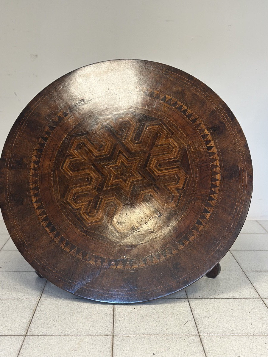 Table basse ronde marquetée Rolino, seconde moitié du XIX-photo-4
