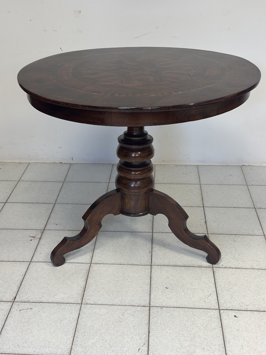 Table basse ronde marquetée Rolino, seconde moitié du XIX-photo-7
