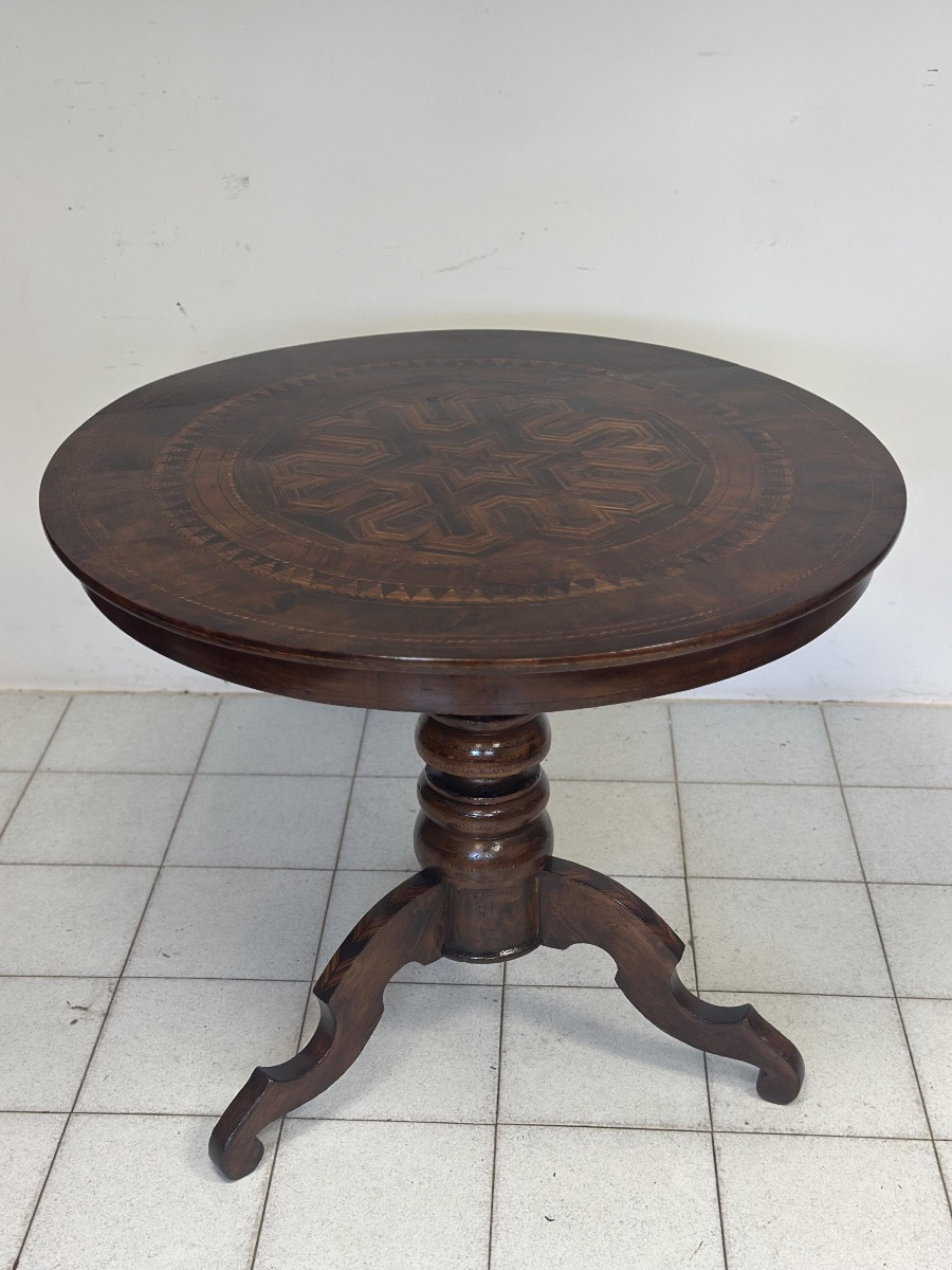 Table basse ronde marquetée Rolino, seconde moitié du XIX-photo-8