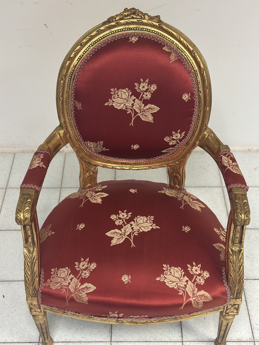 Fauteuil Napoléon III en bois sculpté et doré  -photo-2
