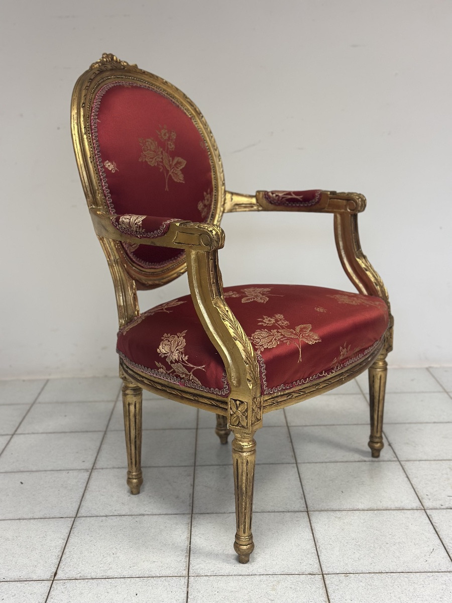 Fauteuil Napoléon III en bois sculpté et doré  -photo-3