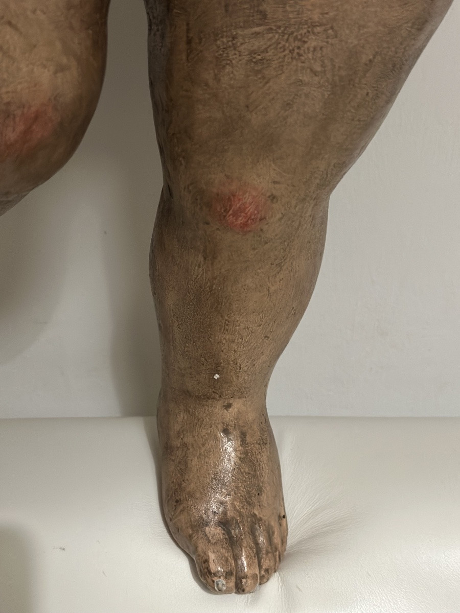 Sculpture en bois polychrome du XVIIe siècle représentant un ange, hauteur 79 cm-photo-7