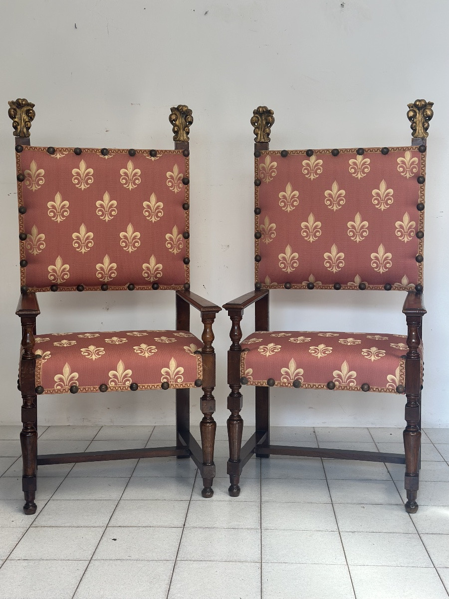 Pair Of Stately Chairs. Rome, 18th Century. Restoration Completed.-photo-1