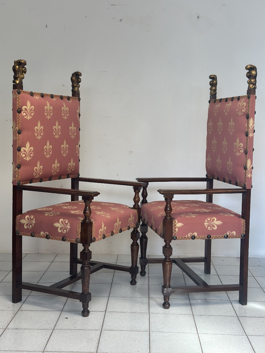 Pair Of Stately Chairs. Rome, 18th Century. Restoration Completed.-photo-2