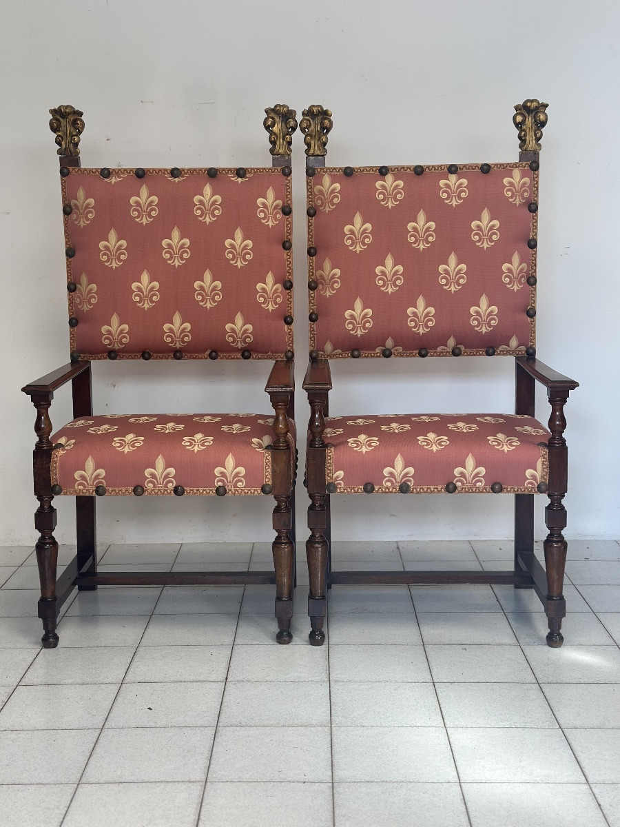 Pair Of Stately Chairs. Rome, 18th Century. Restoration Completed.