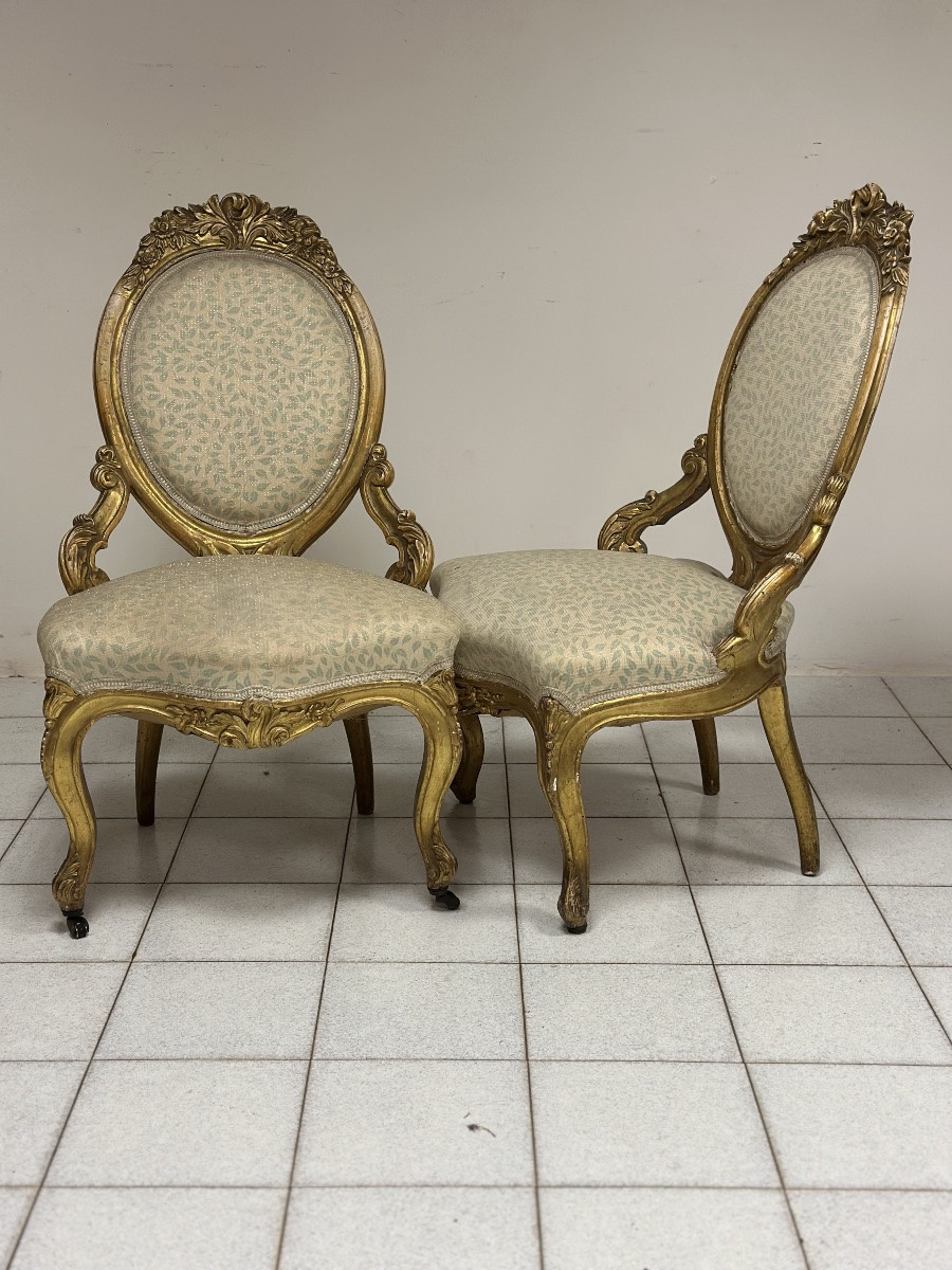 Paire de fauteuils en bois sculpté et doré. XIXe siècle.-photo-3