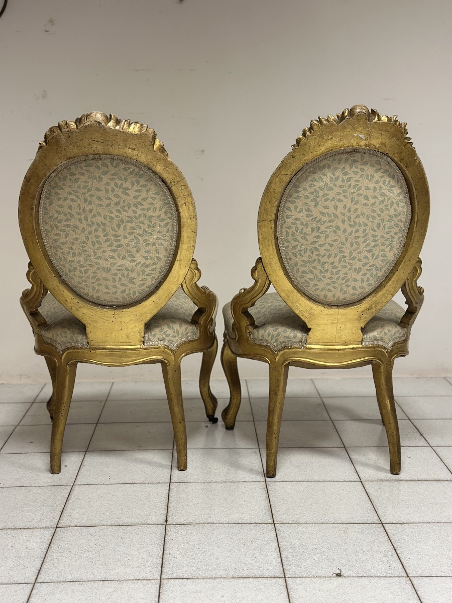 Paire de fauteuils en bois sculpté et doré. XIXe siècle.-photo-4