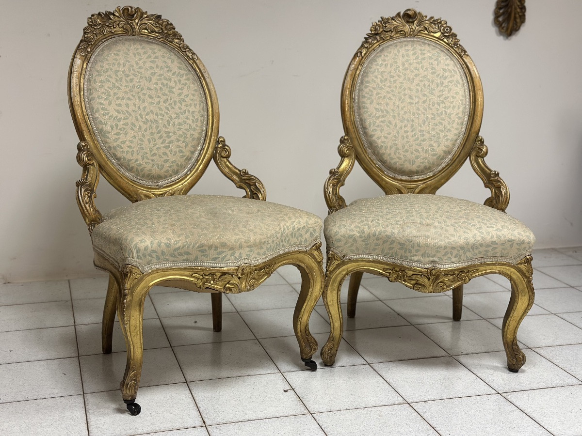 Paire de fauteuils en bois sculpté et doré. XIXe siècle.-photo-4