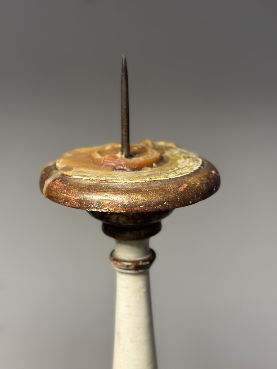 Pair Of Lacquered And Gilded Candlesticks. Made In The Late 17th Century. H 80 Cm.-photo-5