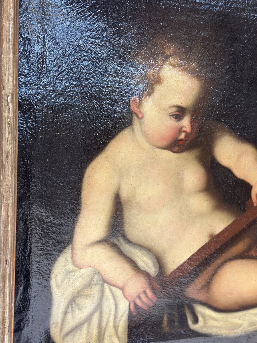 Oil On Canvas Child Jesus With Cross 17th Century Guido Reni (workshop)-photo-2