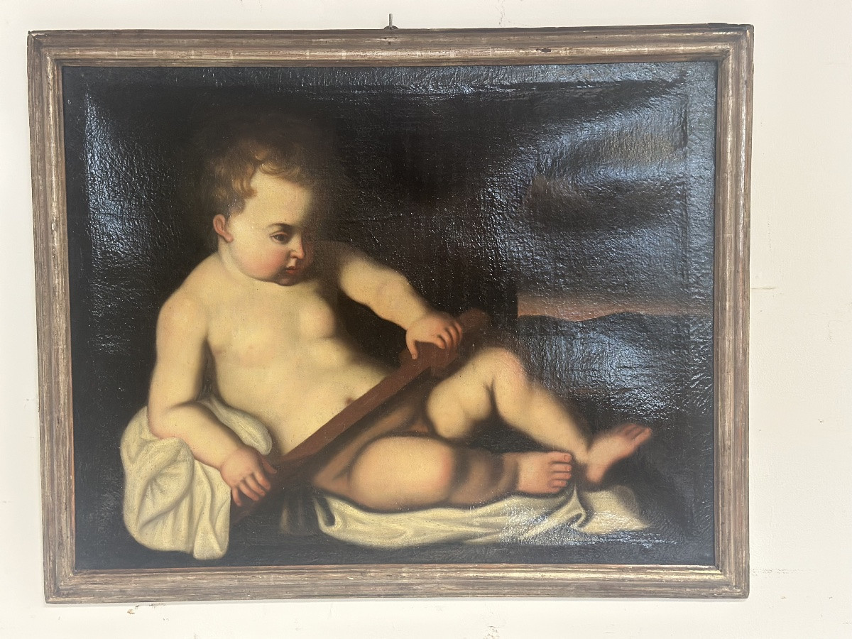Oil On Canvas Child Jesus With Cross 17th Century Guido Reni (workshop)-photo-7