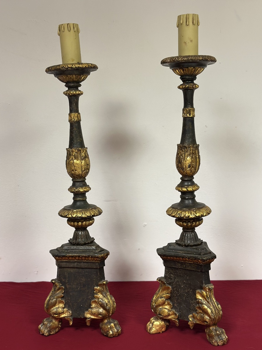 Paire de chandeliers de palais Louis XIV. Lombardie, XVIIIe siècle.-photo-1