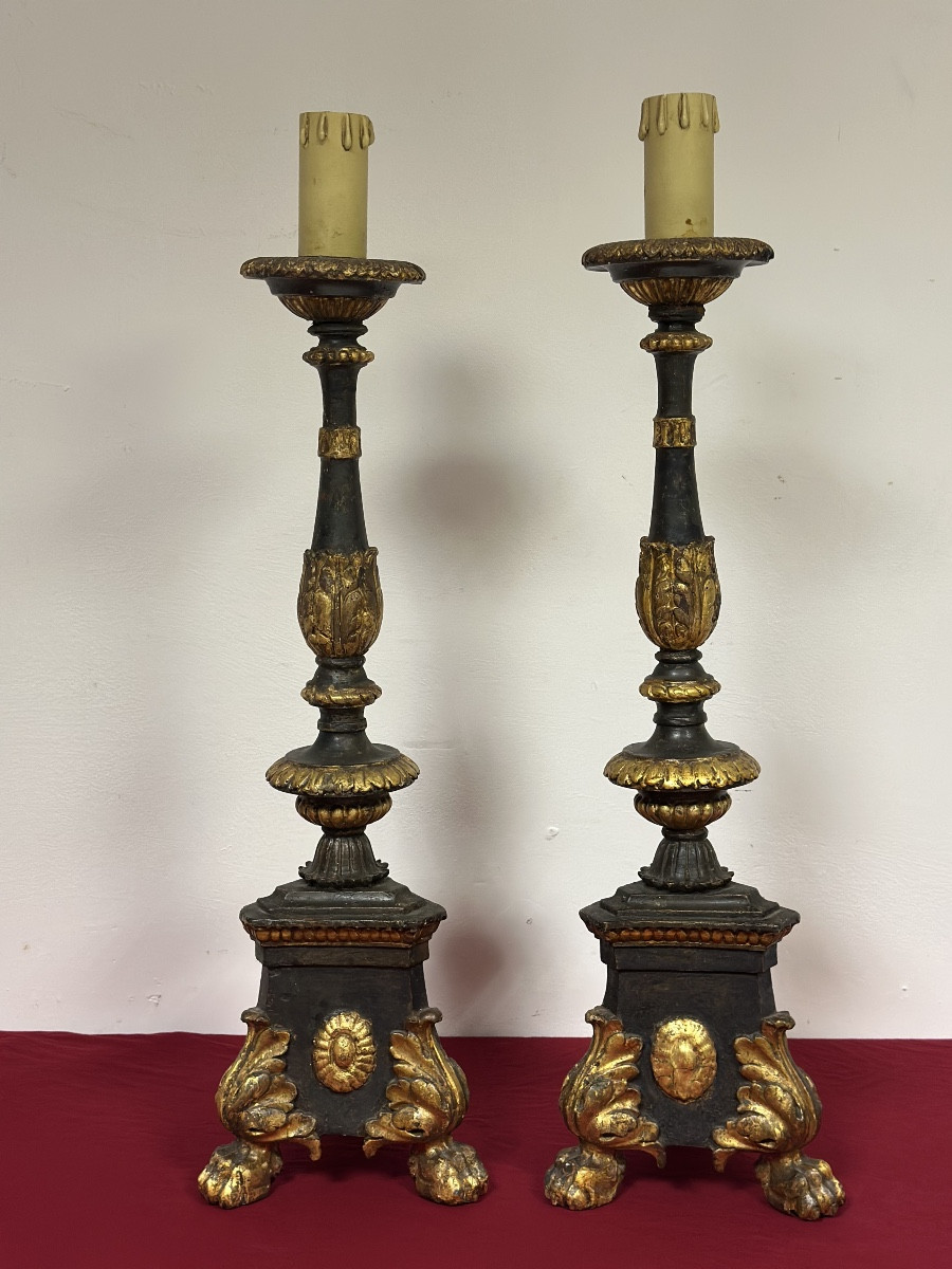 Paire de chandeliers de palais Louis XIV. Lombardie, XVIIIe siècle.