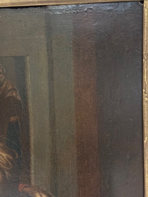 Huile sur panneau La Sainte Famille avec sainte Anne et l'Enfant saint Jean XVIe siècle 76 X 63-photo-3