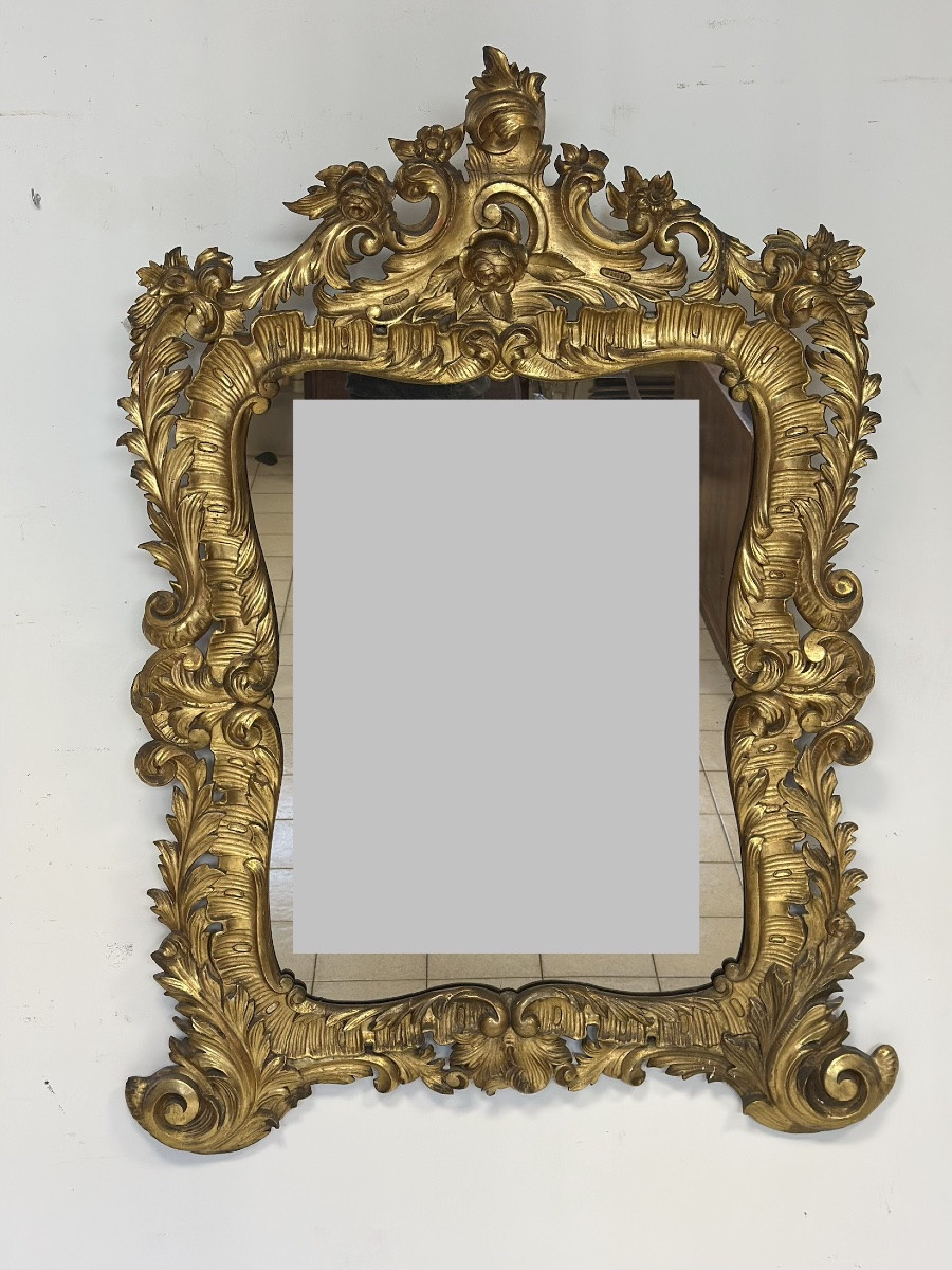 Mirror With Carved And Gilded Wooden Frame. Lombardy, 18th Century.-photo-1