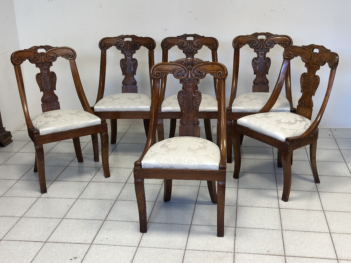 Group Of Six  Charles X Gondola Chairs From Lombardy. Early 19th Century.-photo-3
