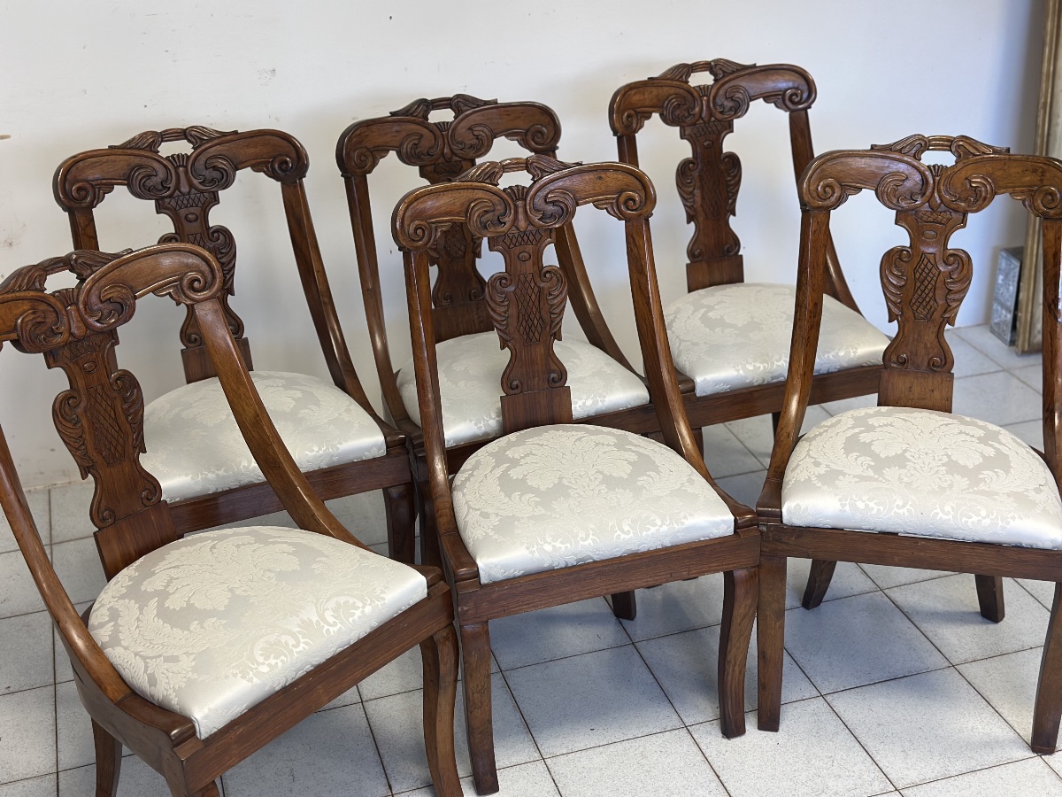 Group Of Six  Charles X Gondola Chairs From Lombardy. Early 19th Century.-photo-4
