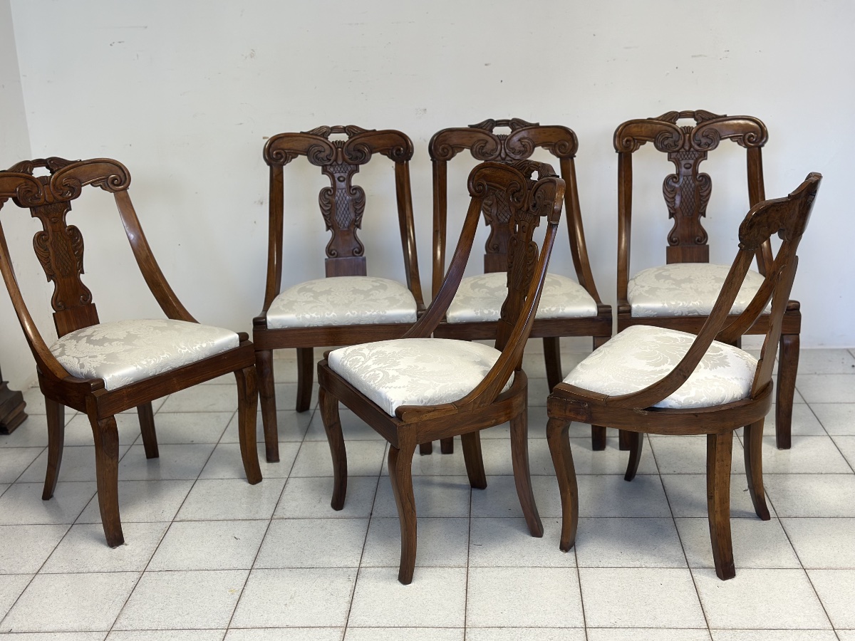 Group Of Six  Charles X Gondola Chairs From Lombardy. Early 19th Century.-photo-3