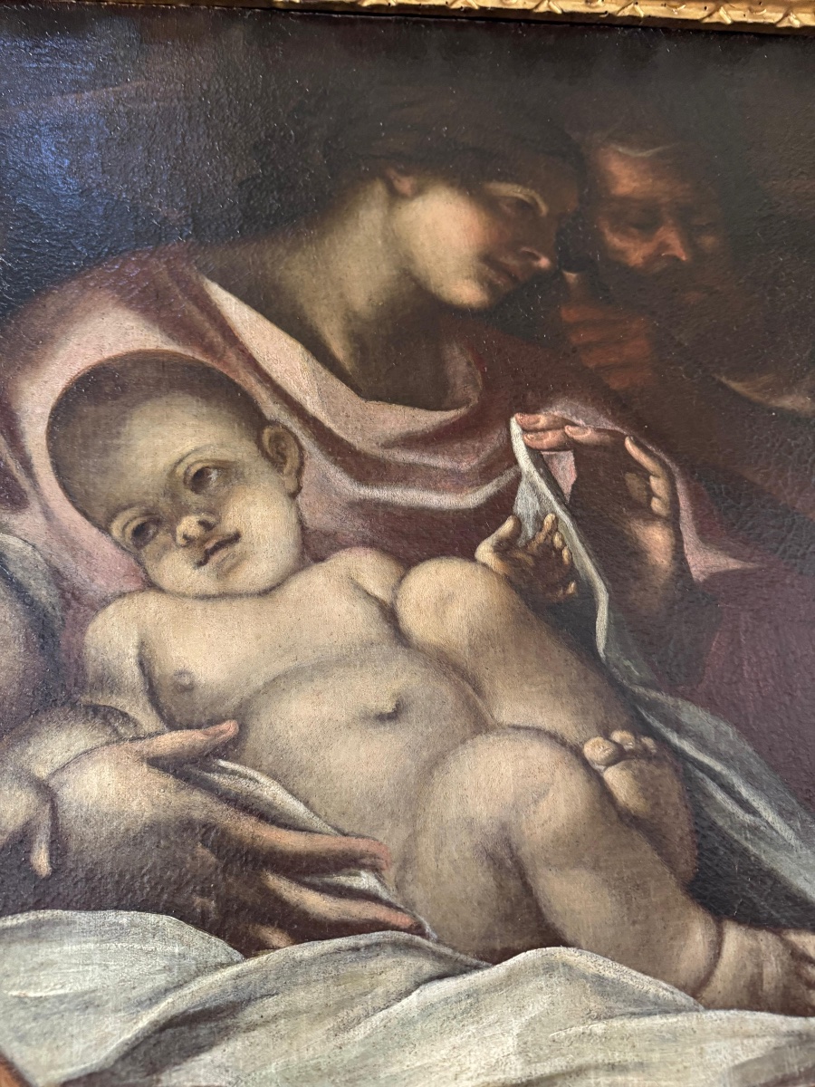 Oil On Canvas, Nativity Scene. Venetian School, 17th Century, Attributed To Antonio Balestra-photo-3