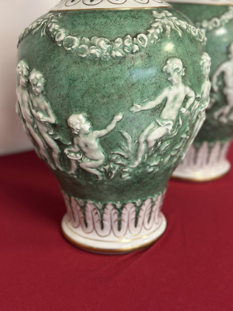 Pair Of Porcelain Vases With Lids. Capodimonte, Early 20th Century-photo-2