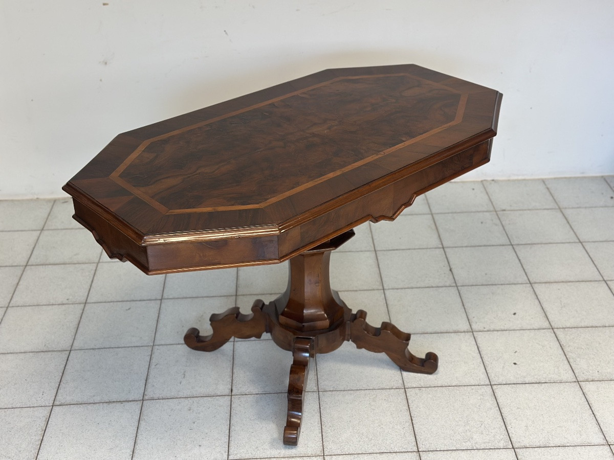 Walnut And Burl Wood Biscuit-leg Table. Lombardy, Mid-19th Century. Restored-photo-2