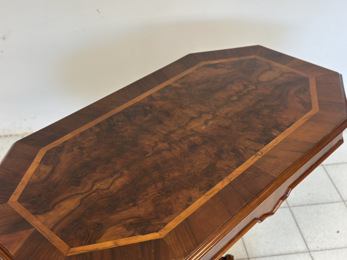 Walnut And Burl Wood Biscuit-leg Table. Lombardy, Mid-19th Century. Restored-photo-3