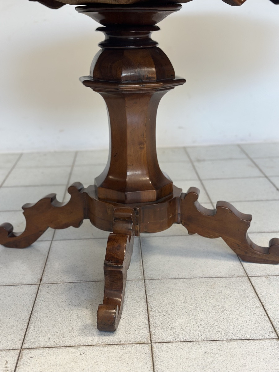 Walnut And Burl Wood Biscuit-leg Table. Lombardy, Mid-19th Century. Restored-photo-4