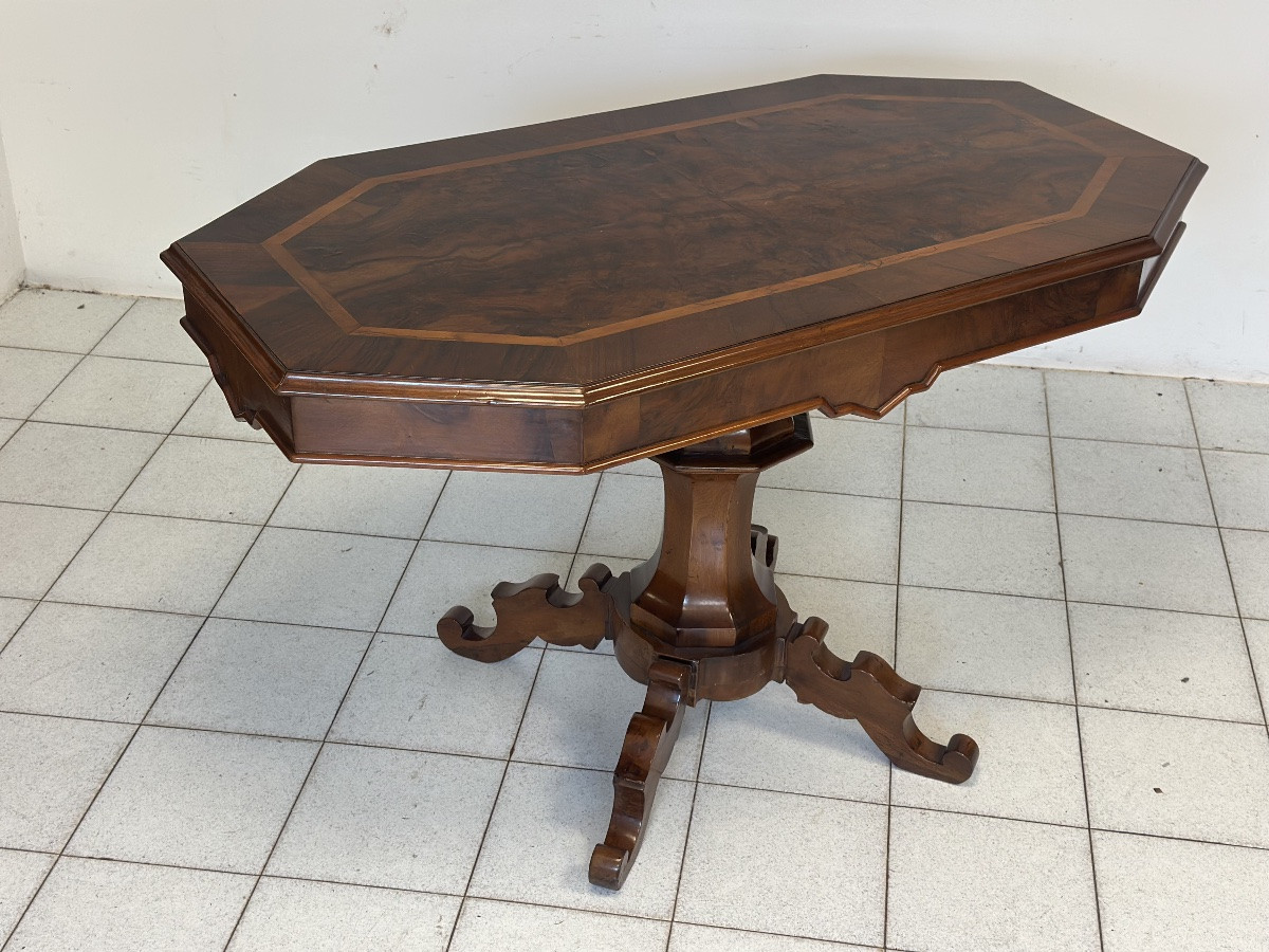 Walnut And Burl Wood Biscuit-leg Table. Lombardy, Mid-19th Century. Restored-photo-2