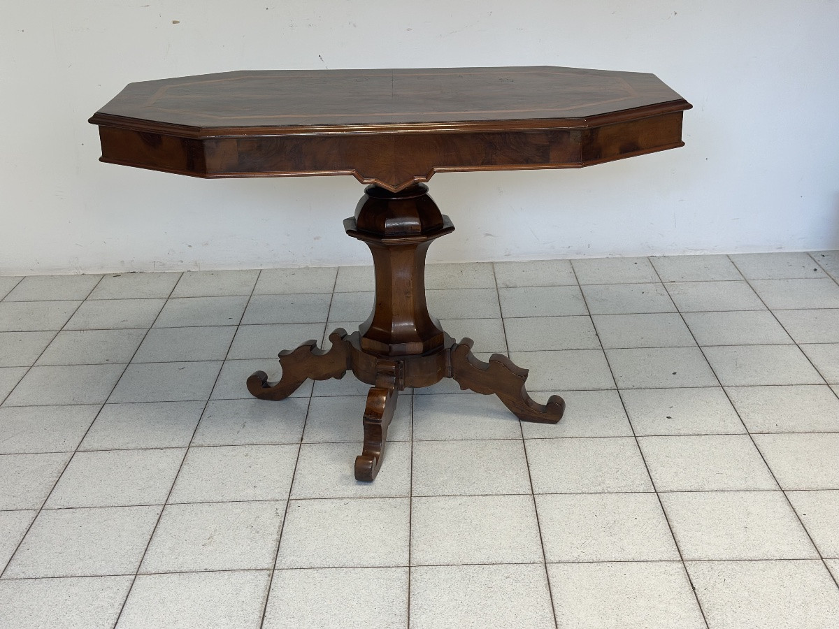 Walnut And Burl Wood Biscuit-leg Table. Lombardy, Mid-19th Century. Restored-photo-3