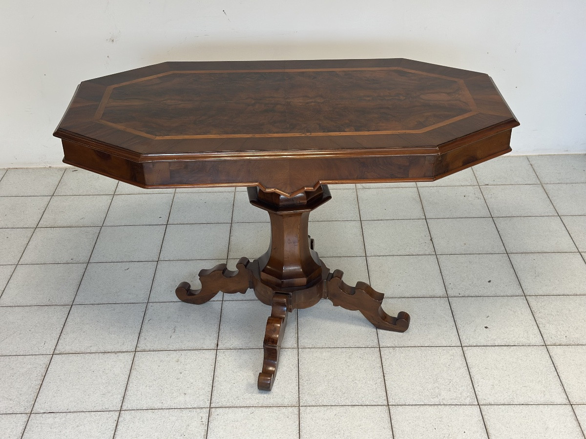 Walnut And Burl Wood Biscuit-leg Table. Lombardy, Mid-19th Century. Restored-photo-4