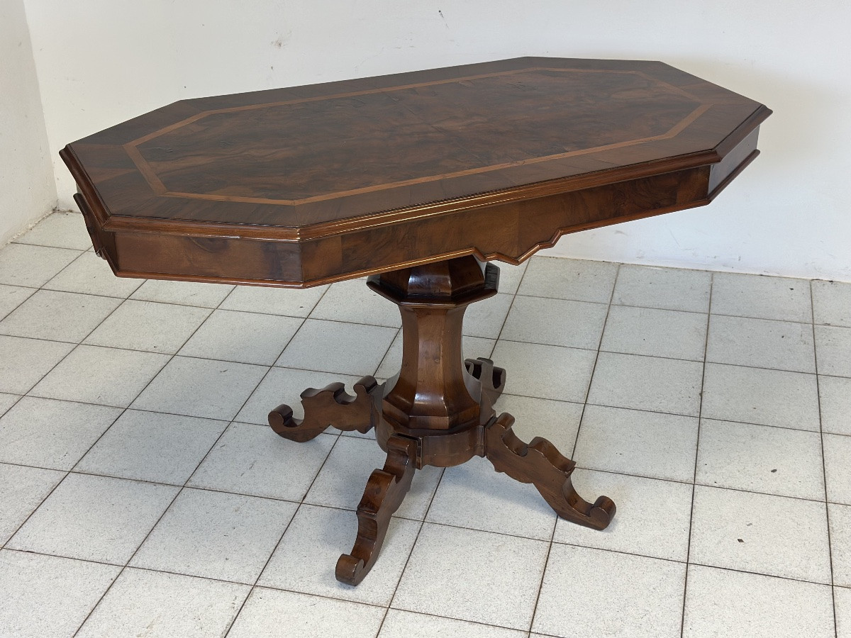 Walnut And Burl Wood Biscuit-leg Table. Lombardy, Mid-19th Century. Restored-photo-7