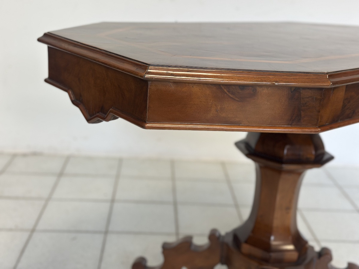 Walnut And Burl Wood Biscuit-leg Table. Lombardy, Mid-19th Century. Restored-photo-8