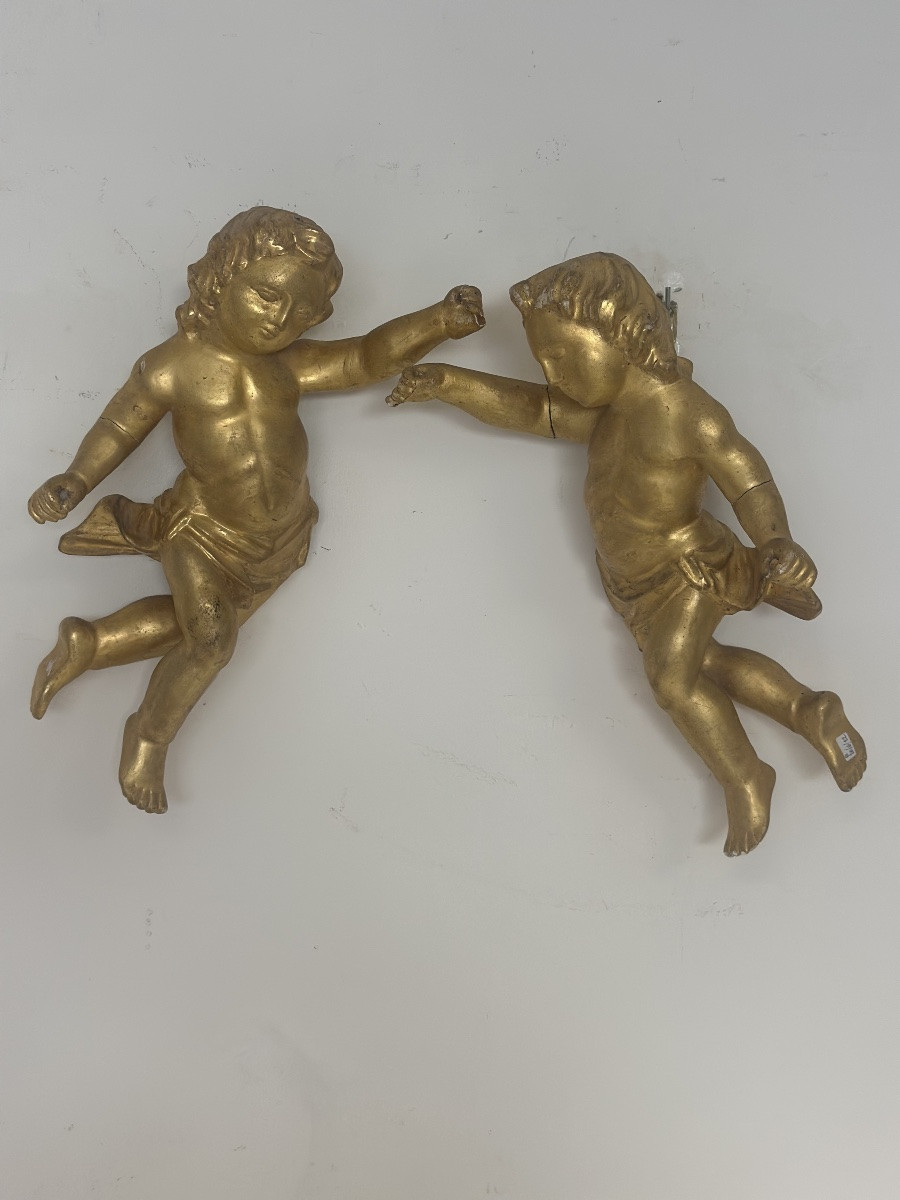 Pair Of Gilded Wooden Angels. Lombardy, Early 18th Century-photo-2