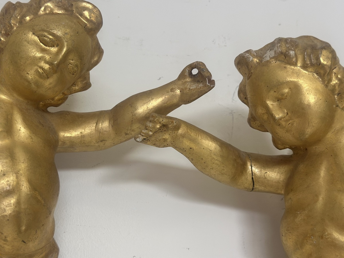 Pair Of Gilded Wooden Angels. Lombardy, Early 18th Century-photo-3