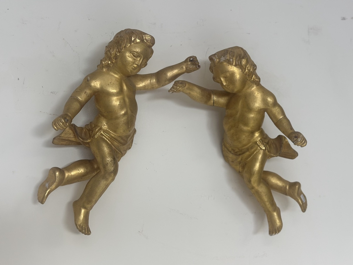 Pair Of Gilded Wooden Angels. Lombardy, Early 18th Century-photo-4