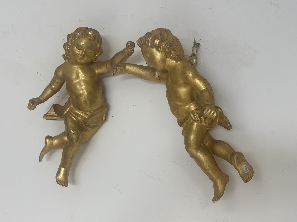 Pair Of Gilded Wooden Angels. Lombardy, Early 18th Century