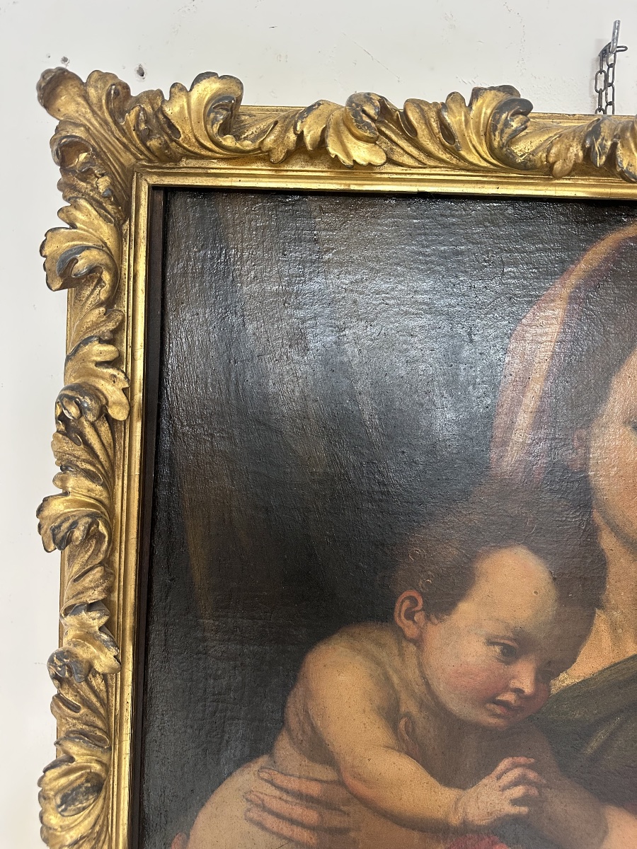 Oil On Canvas: *madonna And Child With The Infant Saint John*. A Copy By Andrea Del Sarto. 16th Century-photo-4