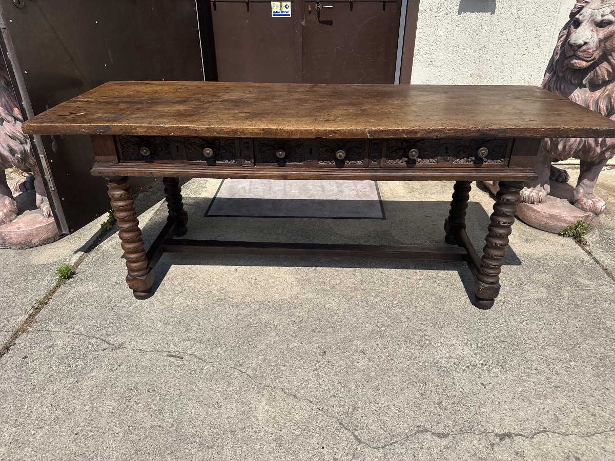 Louis XIV Baroque Writing Desk, 17th Century. 217x77-photo-3