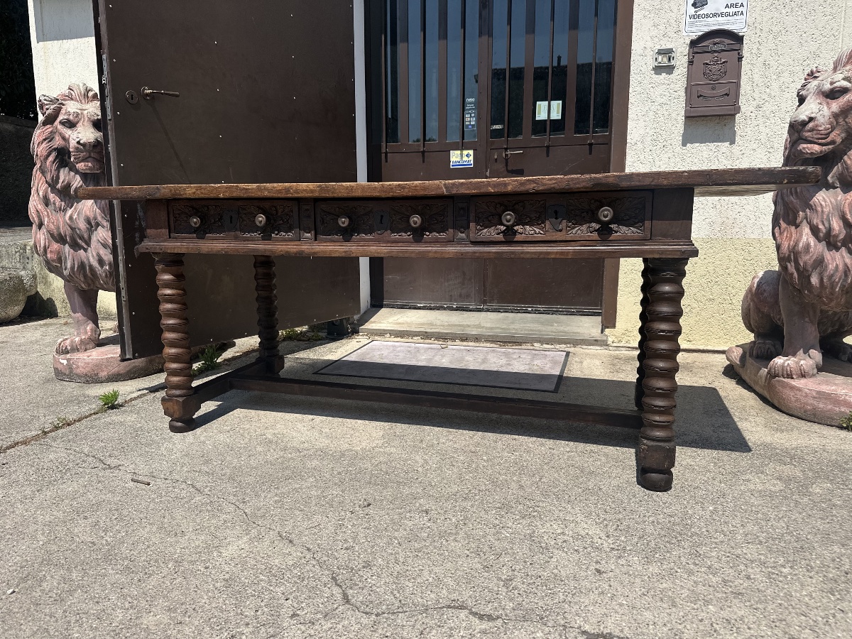 Louis XIV Baroque Writing Desk, 17th Century. 217x77-photo-2