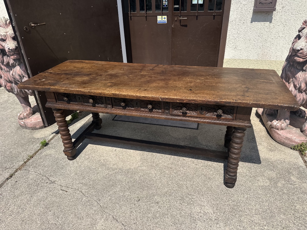 Louis XIV Baroque Writing Desk, 17th Century. 217x77-photo-3