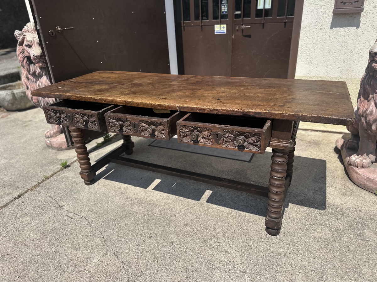 Louis XIV Baroque Writing Desk, 17th Century. 217x77-photo-8
