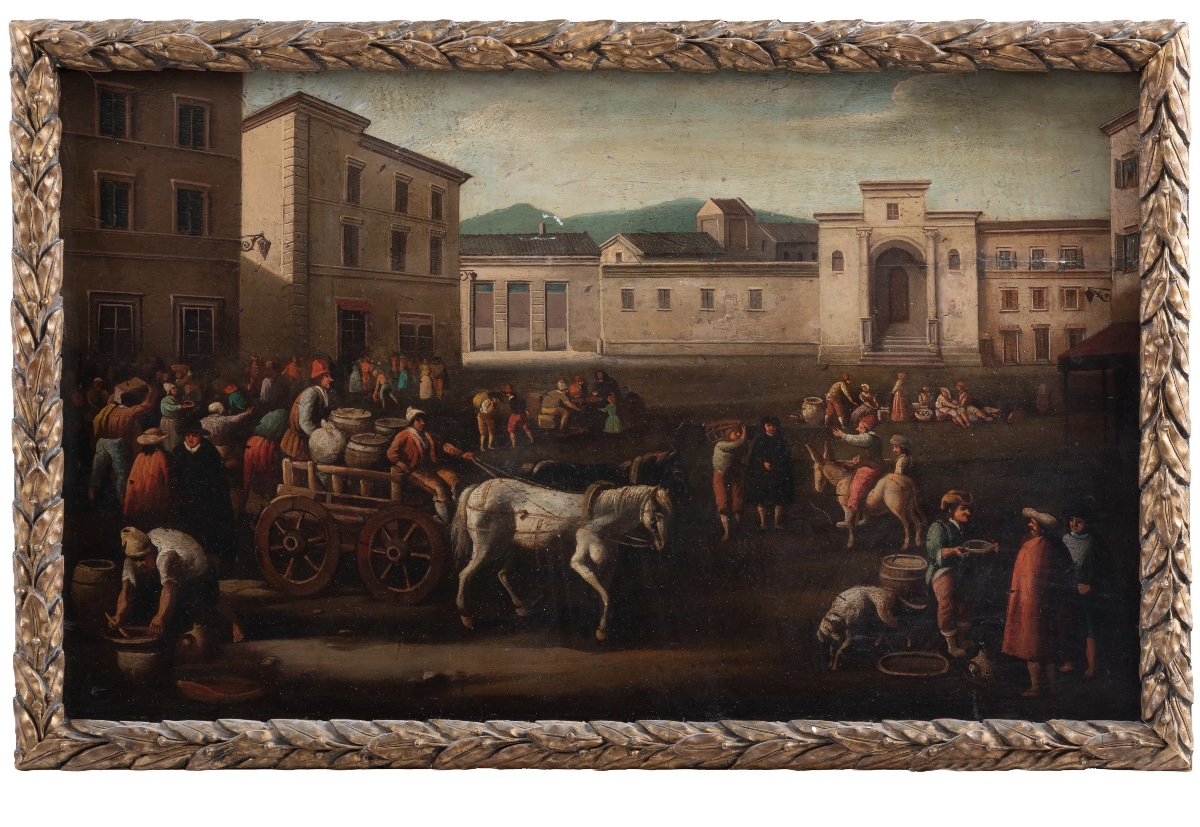 Paysage urbain italien animé, Thomas Wijk (« Tommaso Fiammingo », 1616–1677, entourage de). Hui