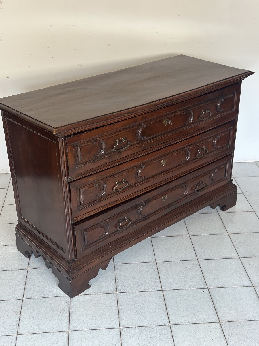 Commode (canterano) en noyer sculpté du XVIIe siècle à l'effigie de Louis XIV. Mantoue, XVIIe s-photo-3