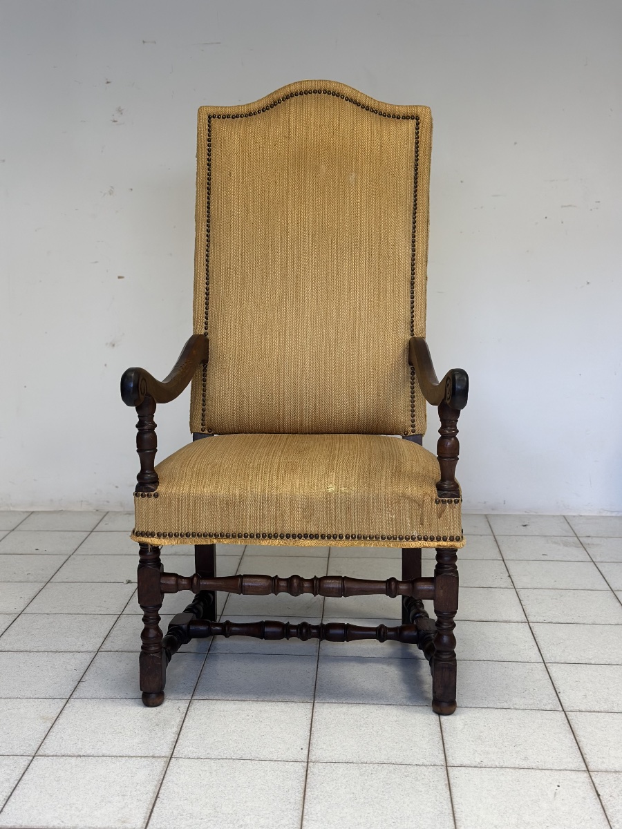 Lombard Baroque Louis XIV Armchair In Rocchetto Walnut-photo-1
