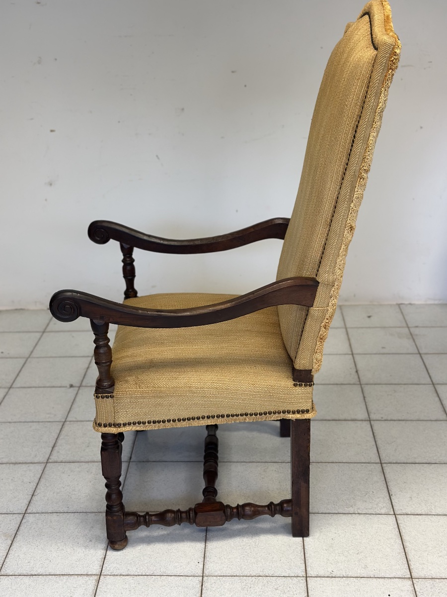 Lombard Baroque Louis XIV Armchair In Rocchetto Walnut-photo-3