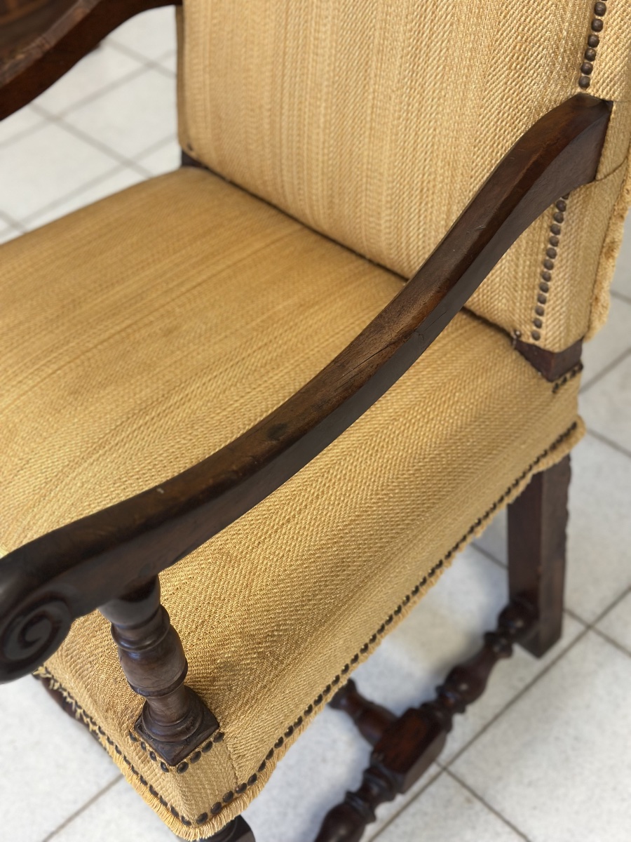 Lombard Baroque Louis XIV Armchair In Rocchetto Walnut-photo-4