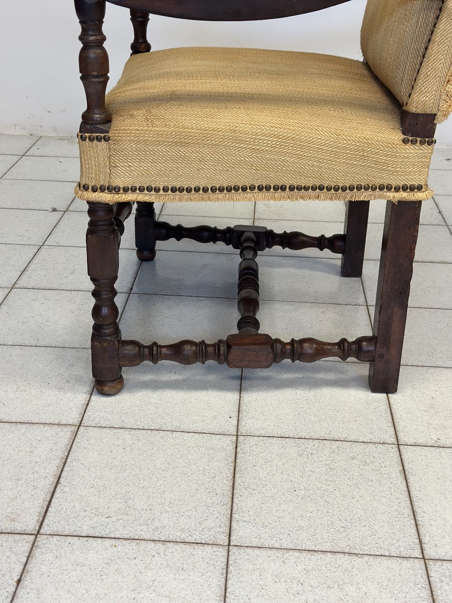 Lombard Baroque Louis XIV Armchair In Rocchetto Walnut-photo-8