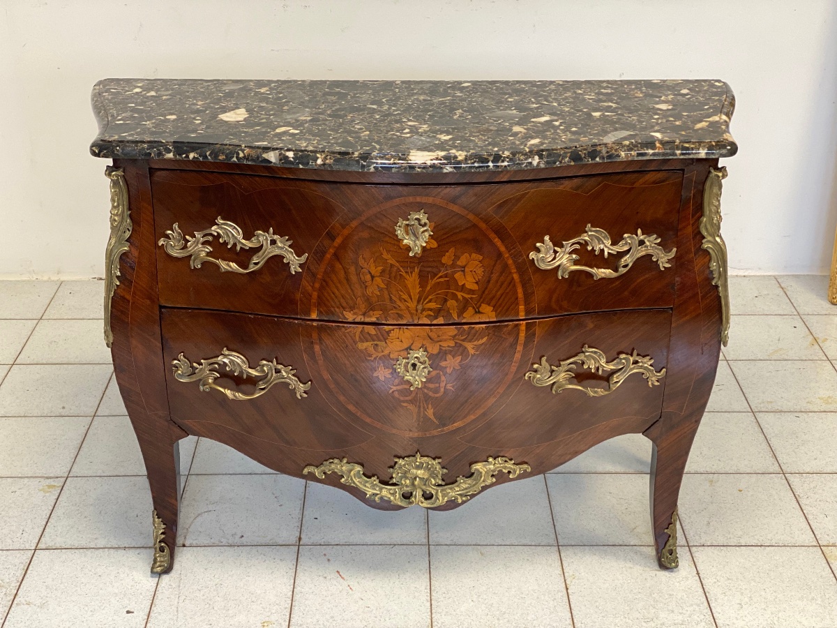 Commode galbée (façade et côtés) d'époque Napoléon III (XIXe siècle), restaurée.-photo-3